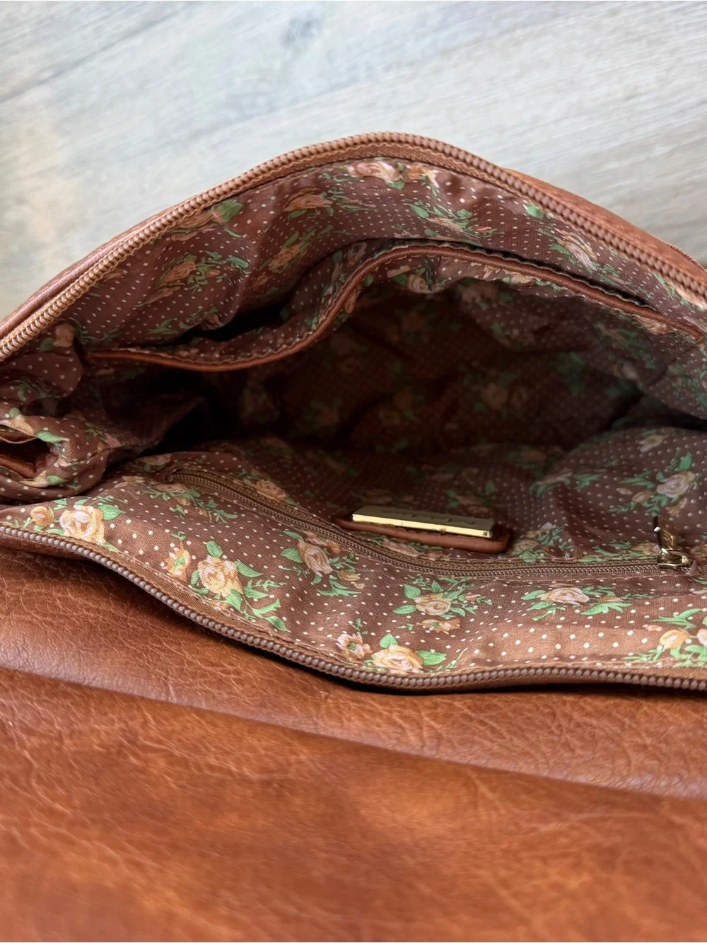 Brown Vegan leather and suede Moda Luxe Convertible backpack